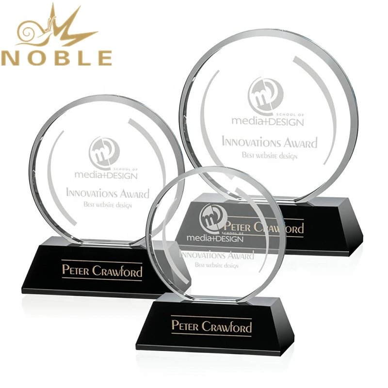 Custom Round Crystal Plaque Award on Black Base 1