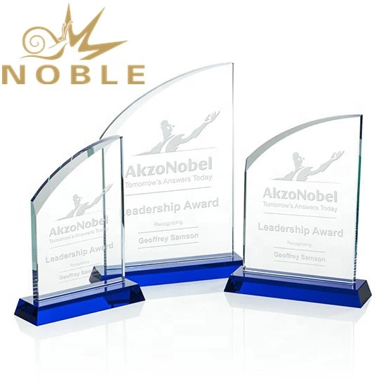 Noble Excellent New Design Optical Crystal Custom Plaque Award with Blue Base1 1
