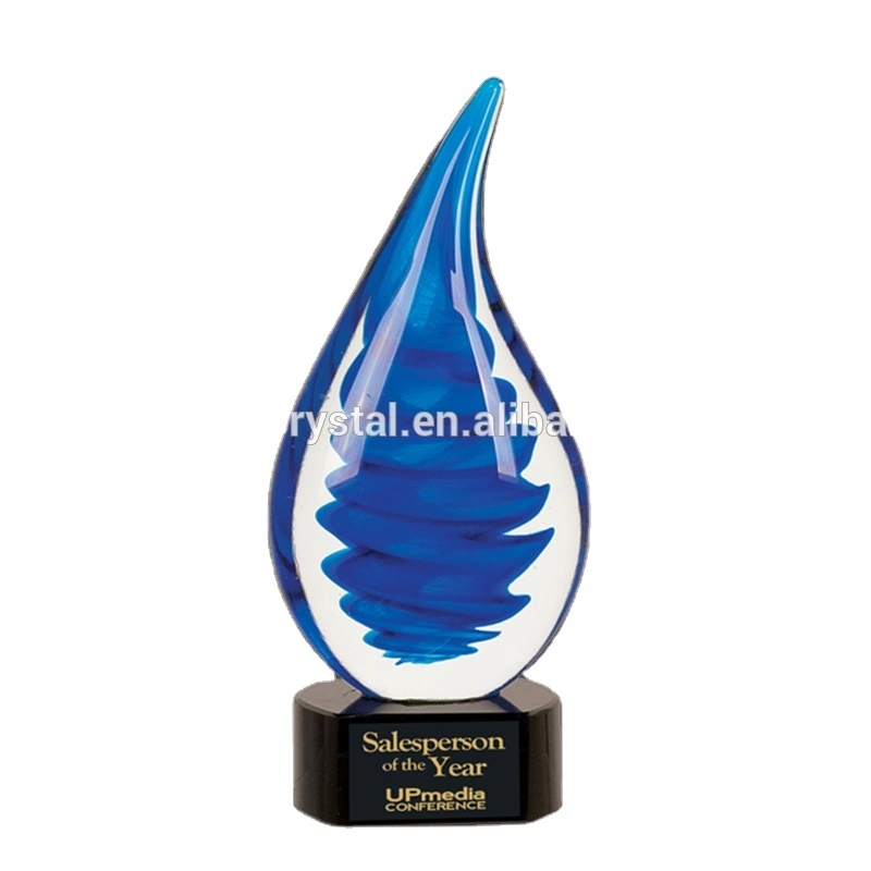High Quality Blue Tornado Art Glass Hand Blown Award Trophy 1