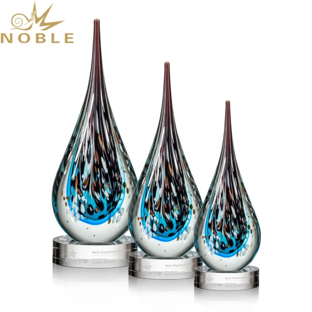 New Design hand blown Tear drop custom engraving Art glass award 1