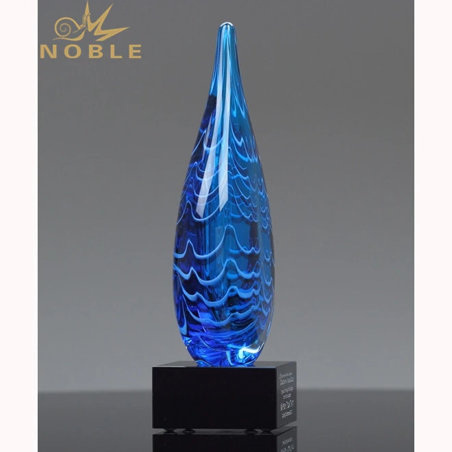 Waterdrop Award Hand Blown Art Glass with Black Base 1