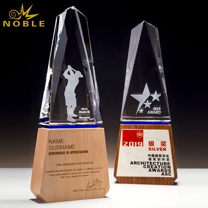 Custom Crystal Award Trophy with Wood Base1 1
