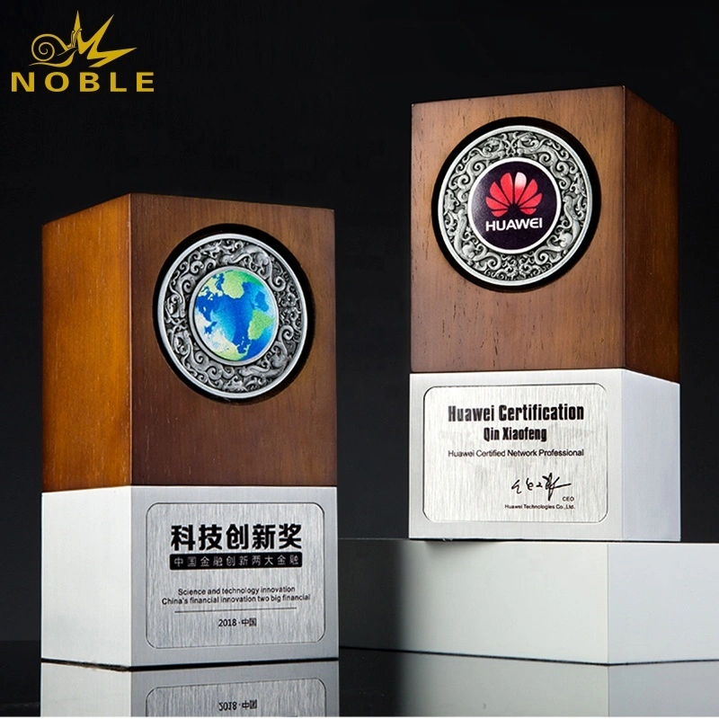 Noble custom metal base wood trophy with medal inserting 1