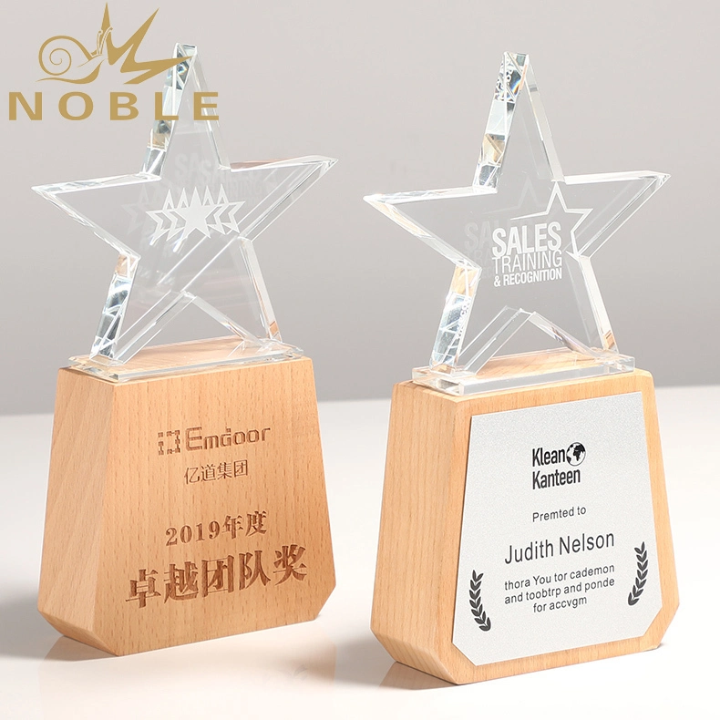 4 Free Engraving High Quality Crystal Star Trophy with wooden base 1