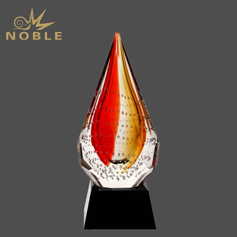 Custom Water Drop Shape Hand Blown Art Glass Trophy 1