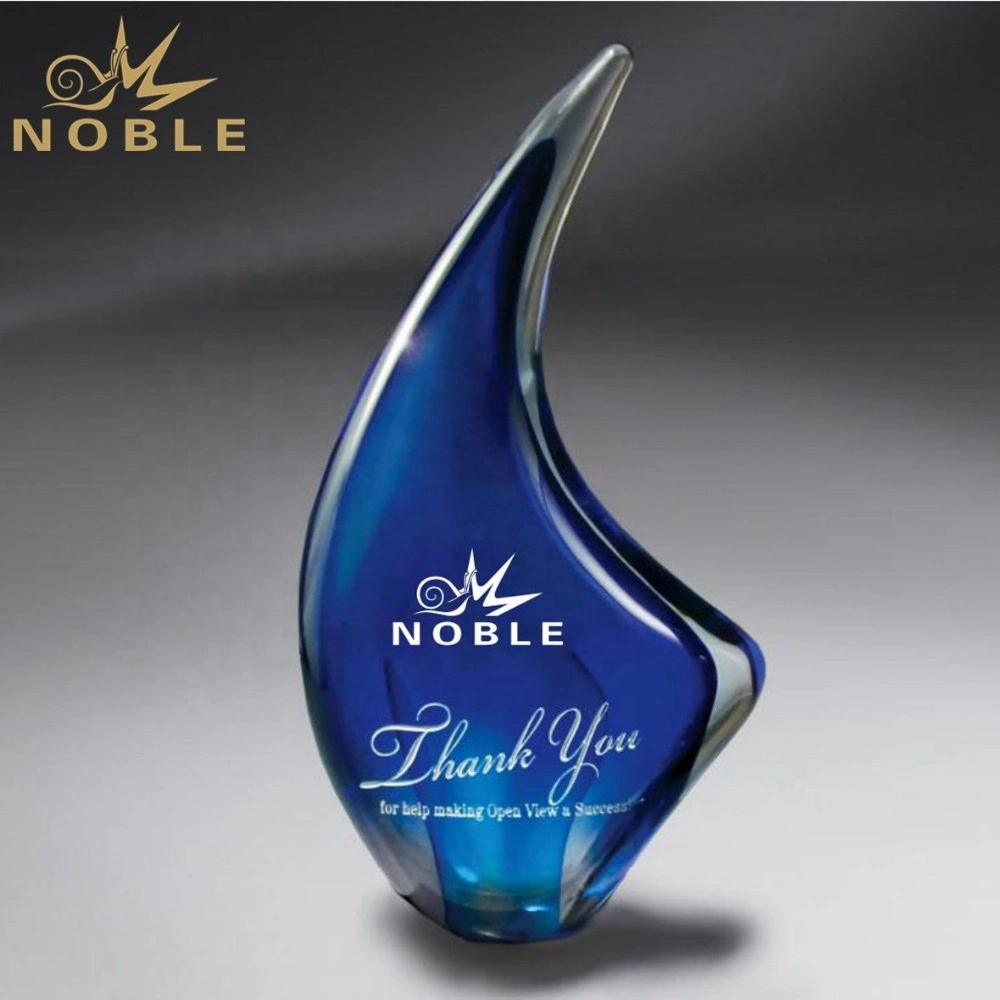 Noble free engraving custom blue award new design hand blown art glass trophy 1