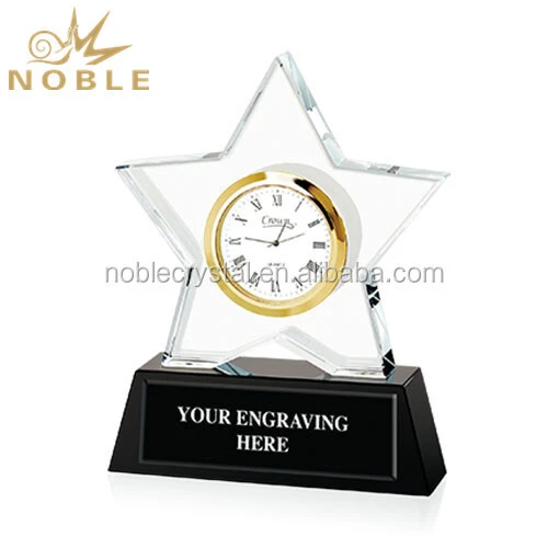 High Quality Souvenir Gift Custom Crystal Star Trophy With clock 1