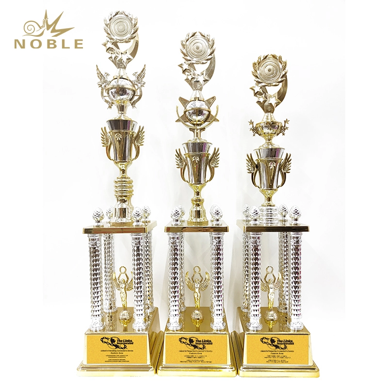 High quality Gold tall column Metal Sports Awards trophy 1