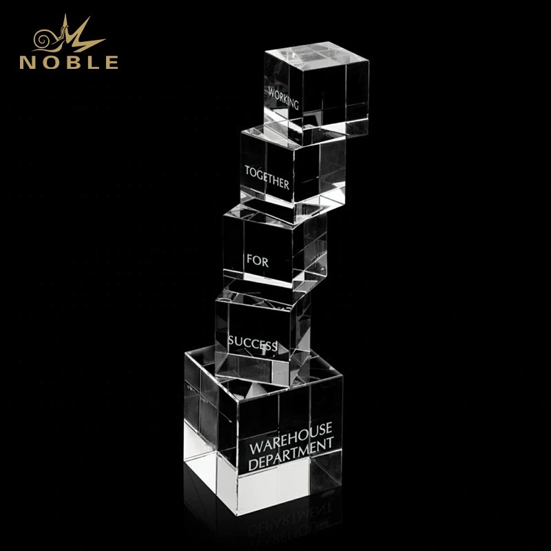 New Design Custom Engraving Ascent Award Crystal Cube Trophy Teamwork Award 1