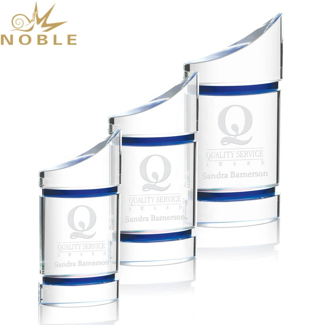 Noble High Quality Magnificent Optical Custom Crystal Award with Blue Accents for A Star Achiever1 1