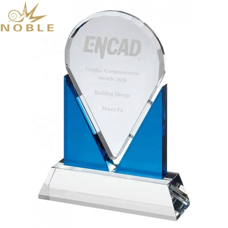 Noble New Design Clear & Blue Optical Crystal Plaque Award1 1