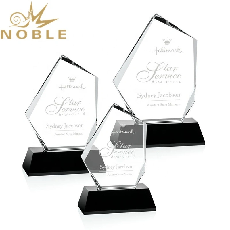 High quality Clear Crystal iceberg custom plaque trophy on black base 1