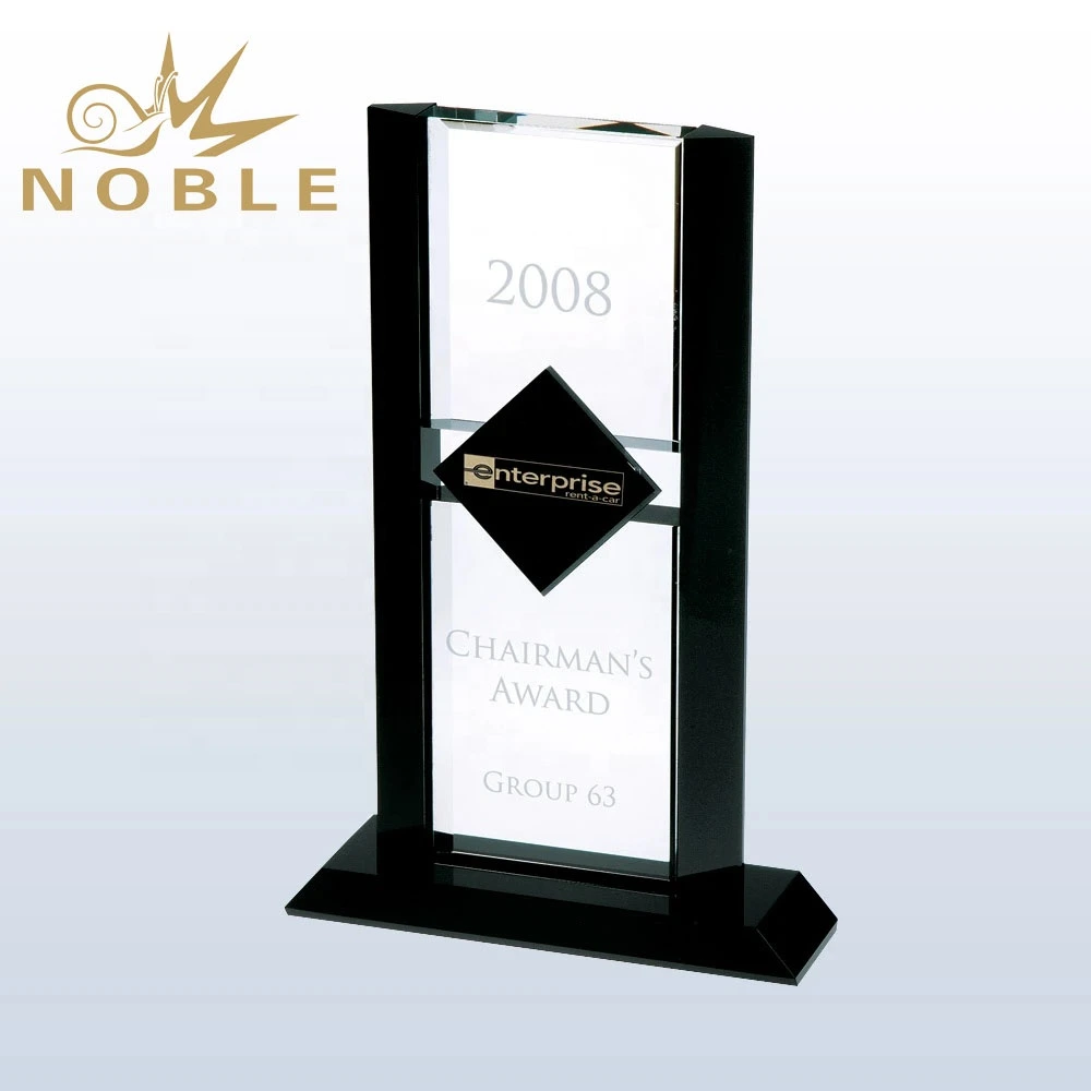 Exclusive Ebony Diamond Crystal Award plaque with black crystal accent 1
