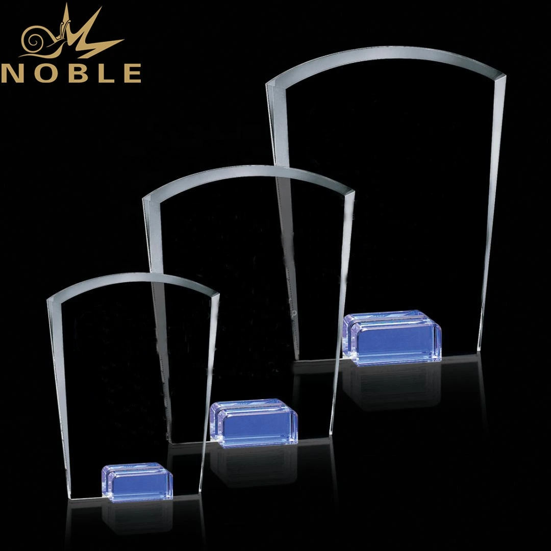 High quality optical crystal plaque trophy with blue base 1