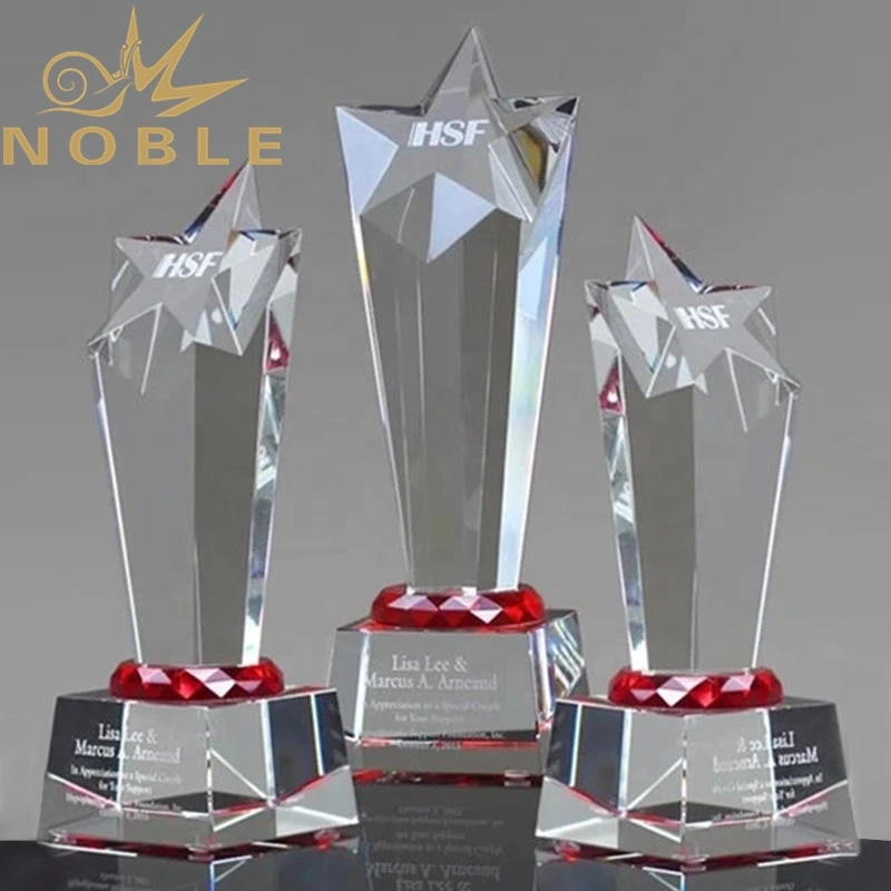 Faceted Crystal Star Award with Red Accent1 1