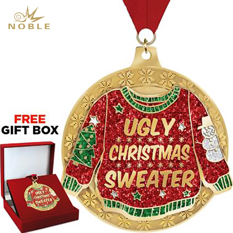 High Quality Custom Metal Ugly Christmas Sweater Glitter Medal 1