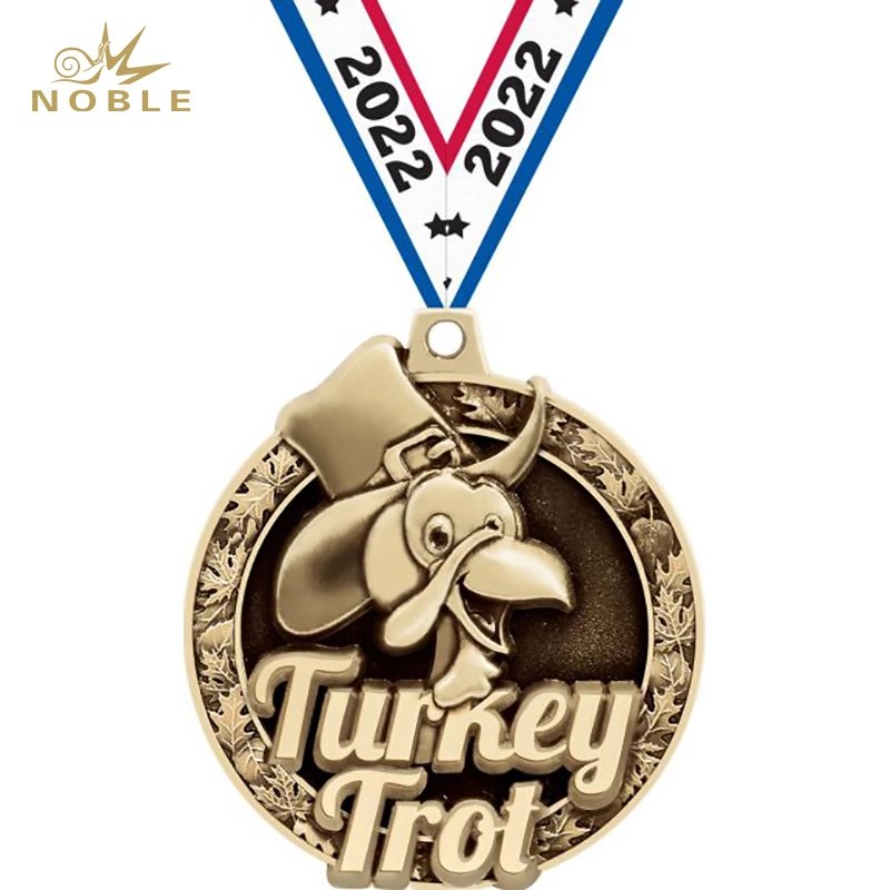 Custom Thanksgiving Souvenir Metal 3D Diecast Turkey Trot Medal 1
