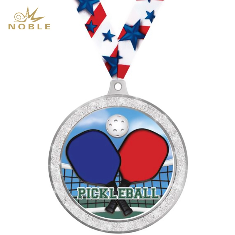 Silver Glitter Metal Insert Pickleball Medal 1