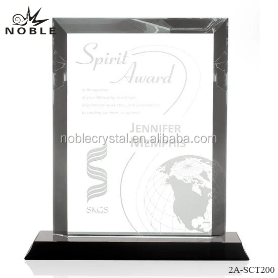 Custom Made Globe Engraved Blank Glass Rectangle Crystal Plaque Trophy Award 1
