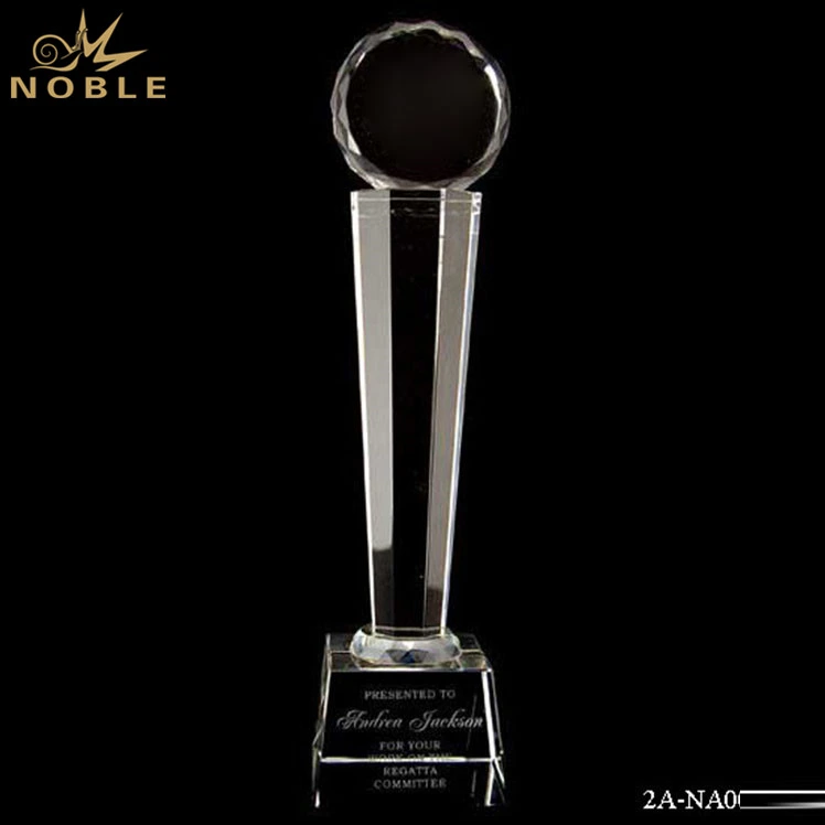 Custom Optical Hand Crystal Pillar Trophy With Cutting Edge 1