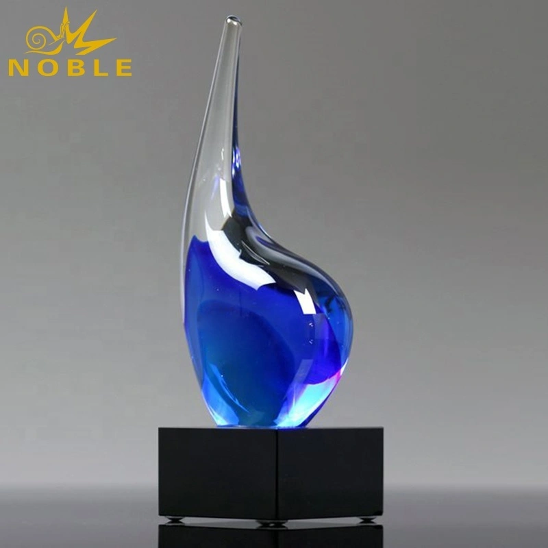 Blue Wave Hand Blown Art Glass Trophy 1