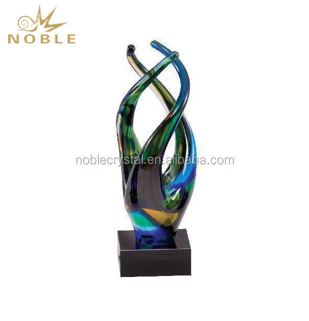 Multi-colored Suspended Seaweed Shaped Hand Blown Art Glass Trophy 1