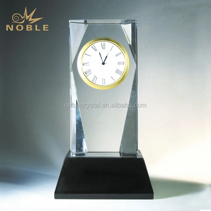 Hot Selling Blank Clear Glass Cube K9 Crystal Desk Clock With Base 1