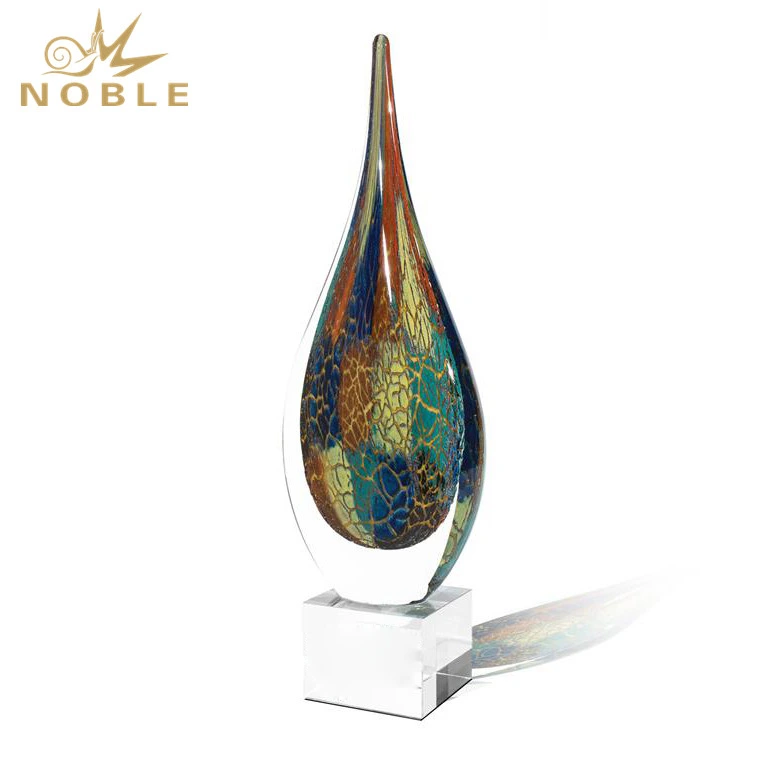 Multi-colored Waterdrop Blown Art Glass Trophy on Optical Crystal Base 1