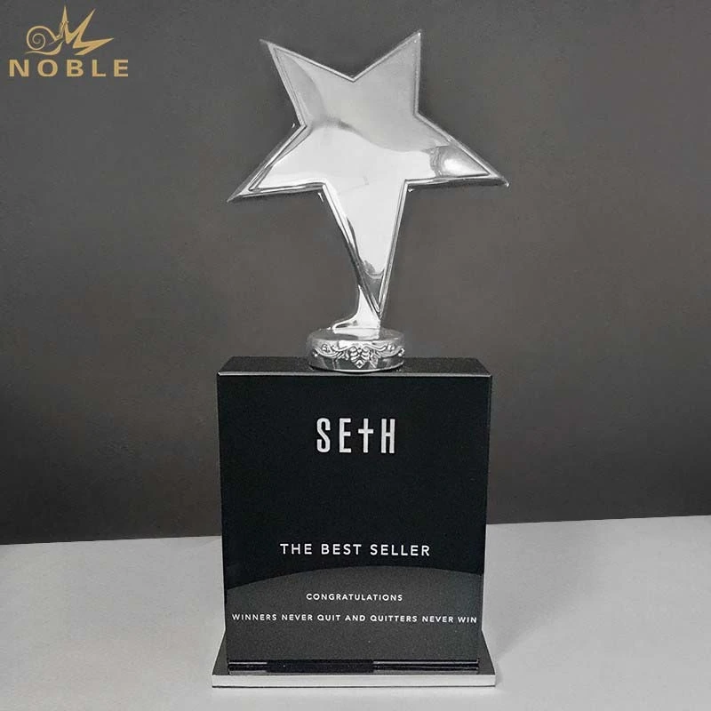 Etched Crystal Metal Star Trophy Award with Black Base for Elegant Company Awards 1