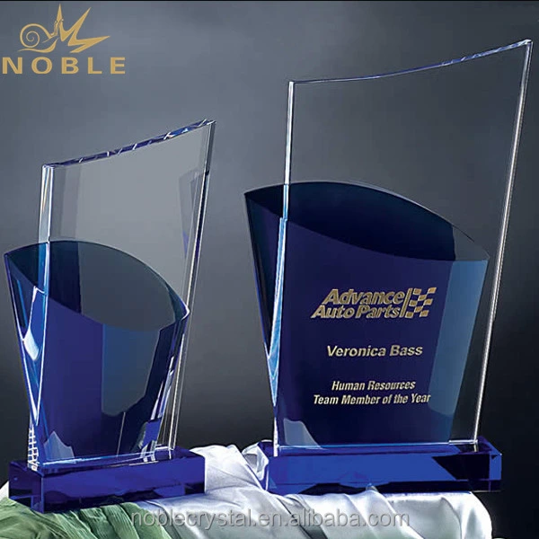 hot selling New design blue crystal custom plaque with gold engraving 1