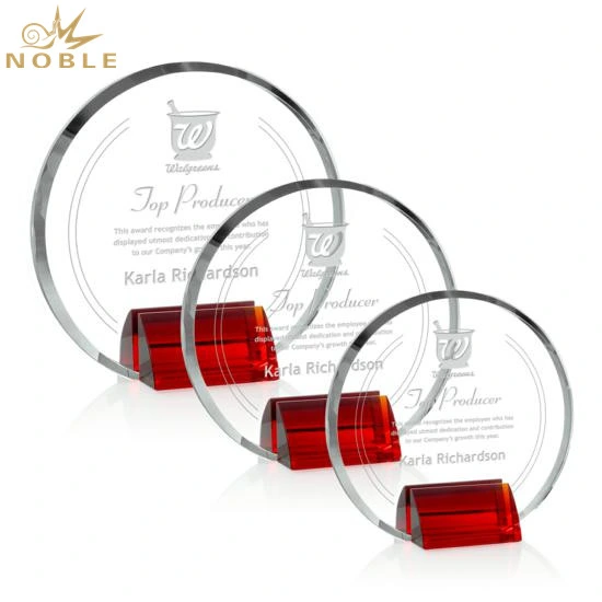 Beautiful Design Free engraving Custom Crystal Round Plaque with Red Crystal base 1
