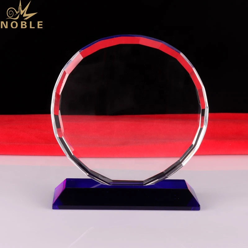 Round Cut Crystal Award With Blue Base 1