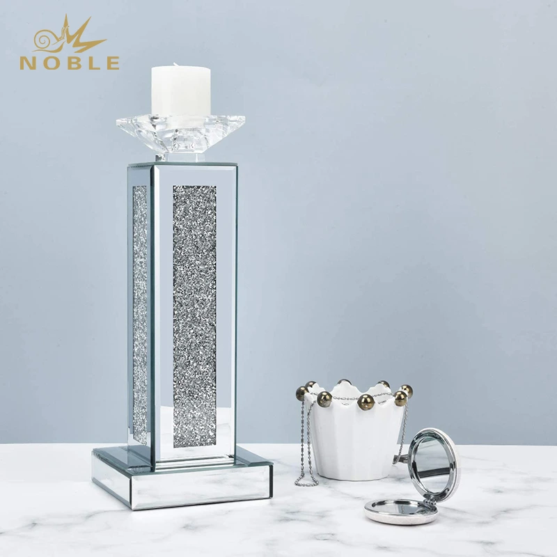 Noble New Style Crush Diamond Crystal Clear Silver Mirror Glass Pillar Candle Holder 1
