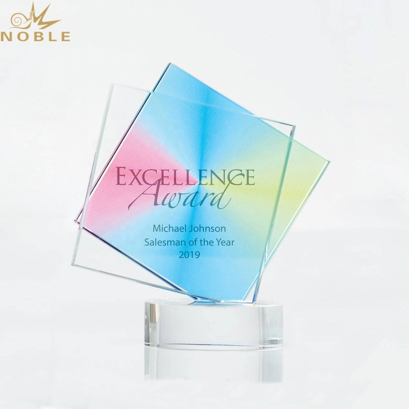 New design color printing custom crystal square plaque trophy 1