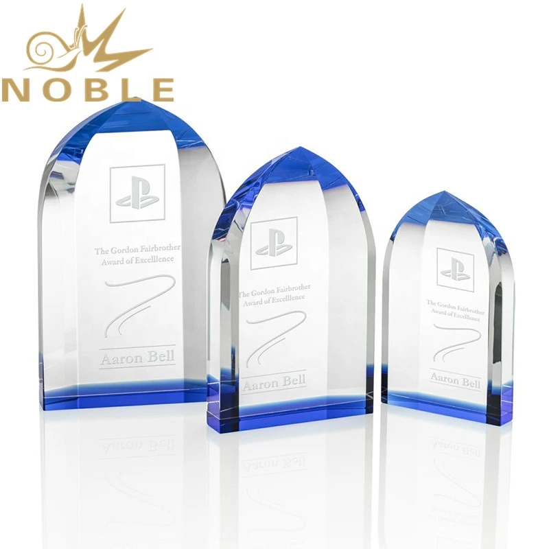 Free Engraving High Quality Custom Optical Crystal Trophy with Blue Accent1 1
