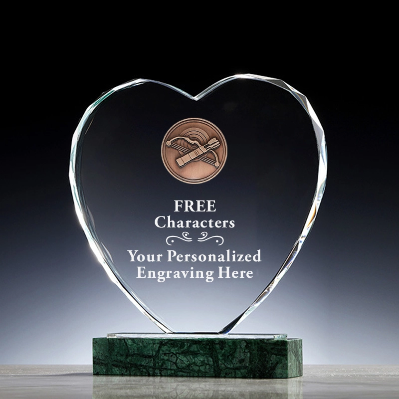 Popular Marble Base Custom Sports Archery Medal Champion Crystal Heart Trophy 1