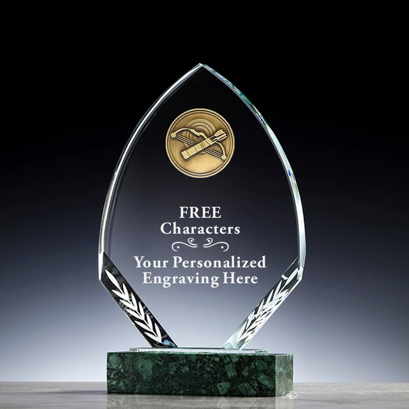 Custom Archery Medal Free Engraving Crystal Sports Champion Trophy with Marble Base 1