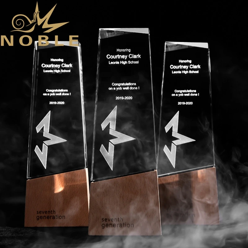 High quality free engraving custom crystal plaque award with wood base 1