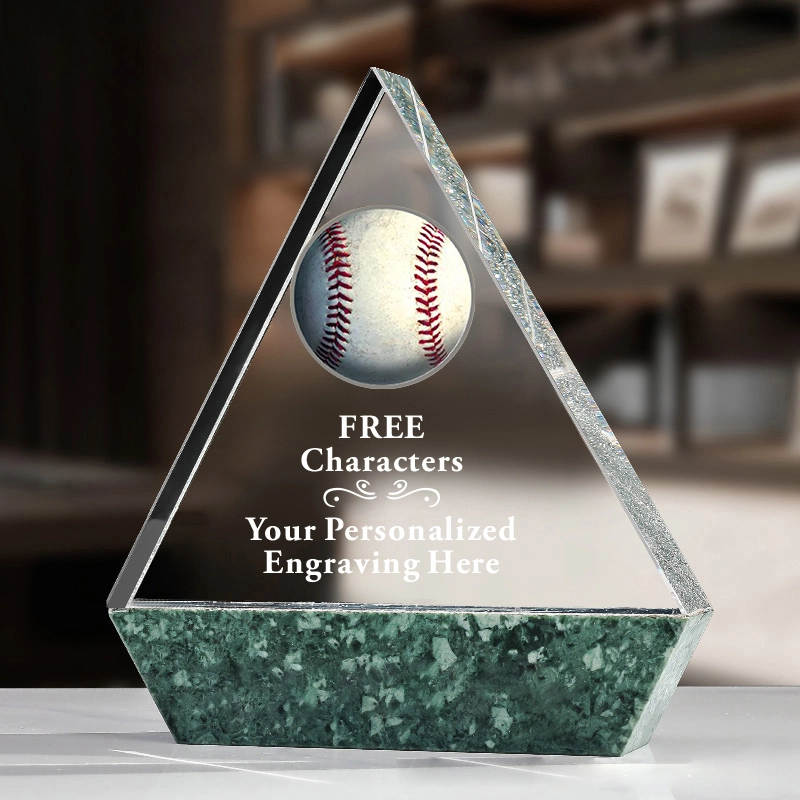 Custom Marble Base Crystal Pyramid Trophy for Baseball Sports Championship 1