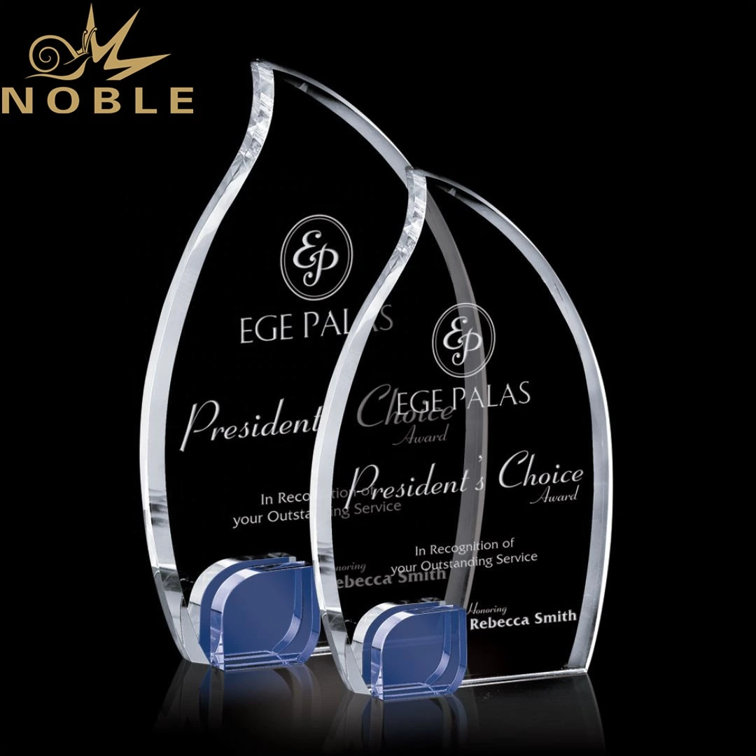 Stunning Optical Custom Crystal Flame Award Trophy with A Blue Accent1 1
