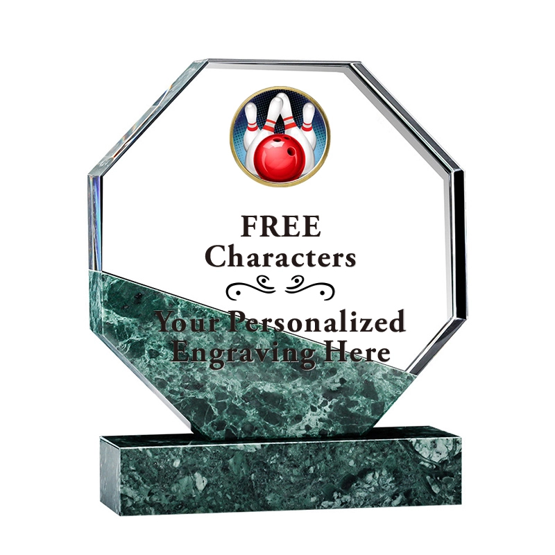 High Quality Custom Champion Sports Bowling Trophy Crystal Plaque with Marble Base 1