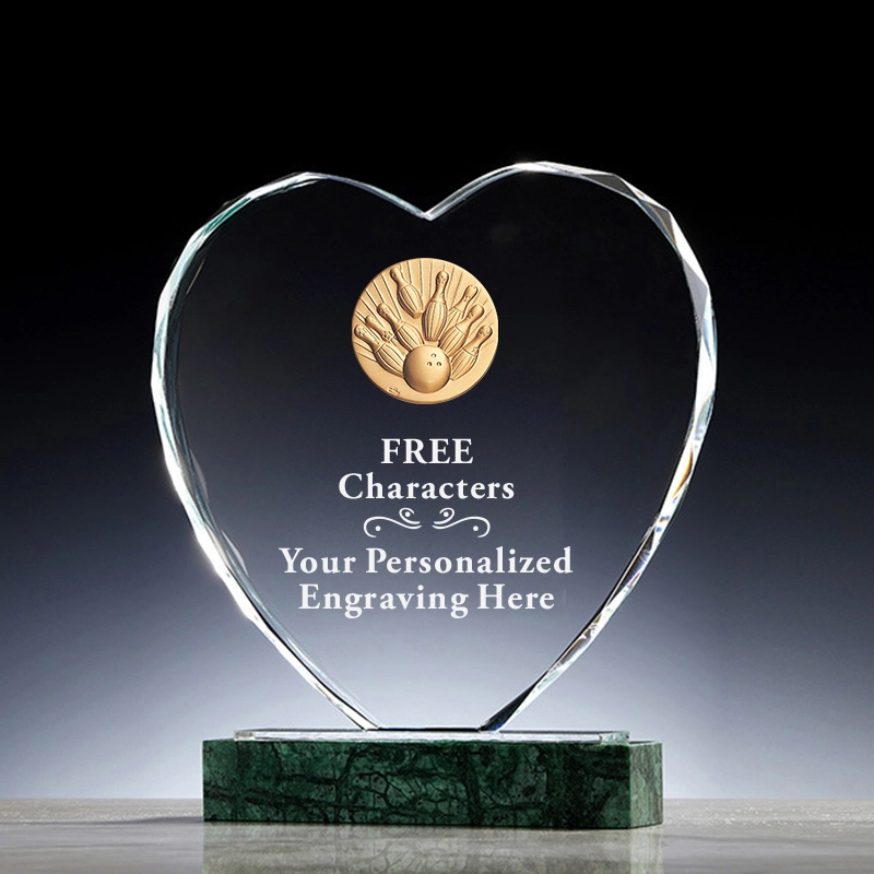 Hot Selling Custom Engraving Sports Champion Bowling Award Crystal Souvenir Heart Trophy 1