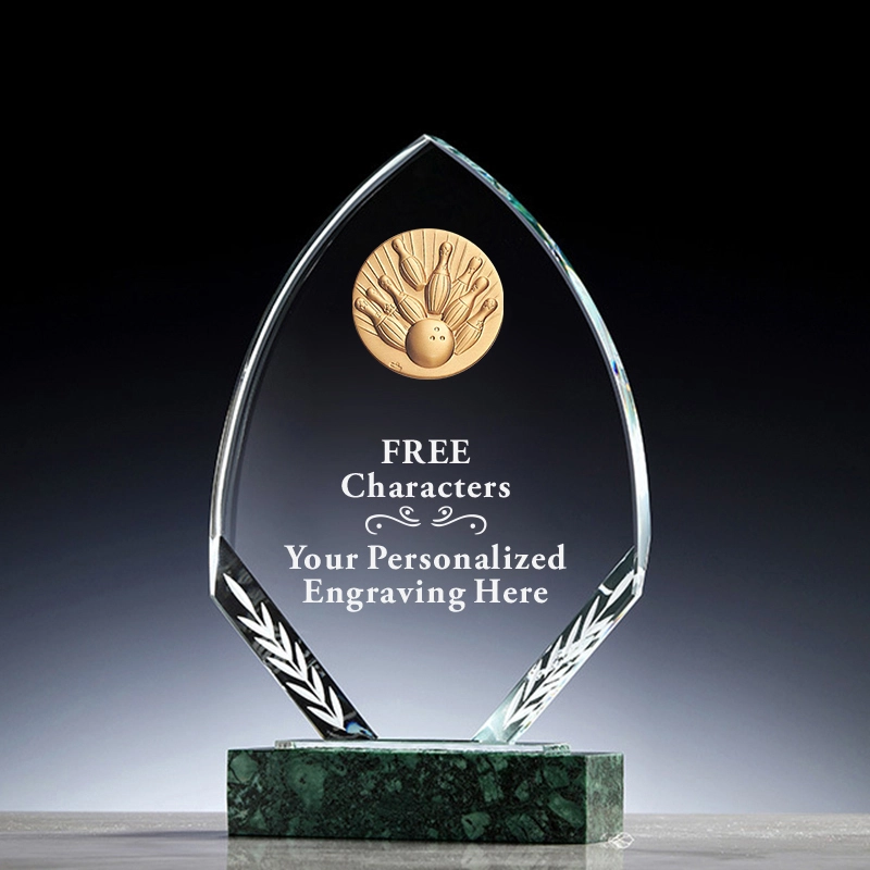 Luxury Marble Base Custom Sports Crystal Bowling Trophy with Custom Medals 1