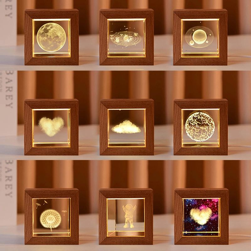 High Quality Home Decoration Custom 3D Laser Engraving Crystal Cube Souvenir Birthday Gifts Night Light 1