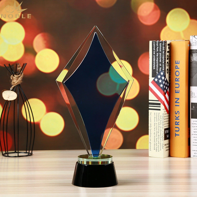 High quality Free engraving Blue Crystal Award Plaques With Square Black Crystal Base 1