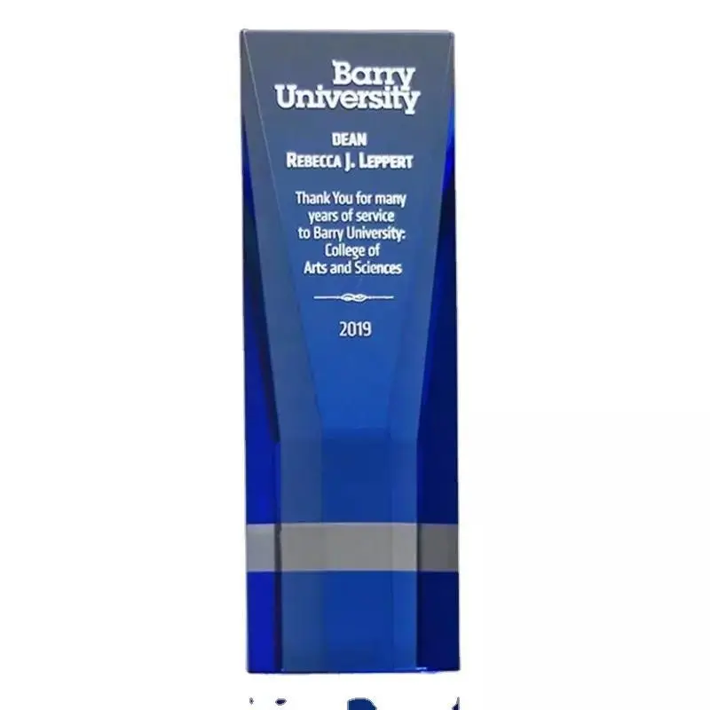 Premium Cobalt Wedge Crystal Award with blue crystal accent1 1