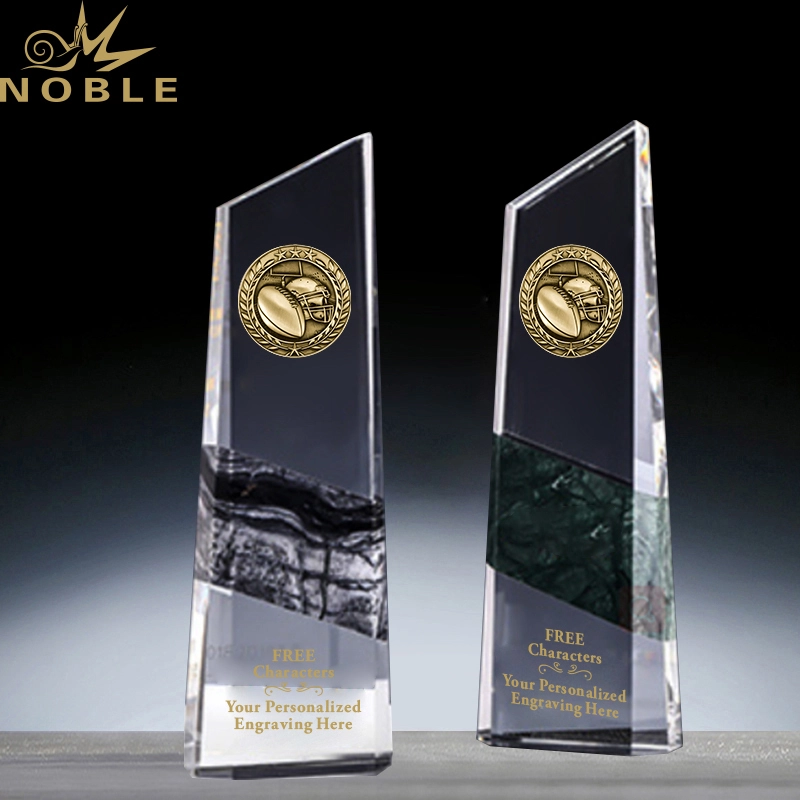 Noble Custom Sports Football Trophy Crystal Marble Obelisk Award with Custom Medals 1