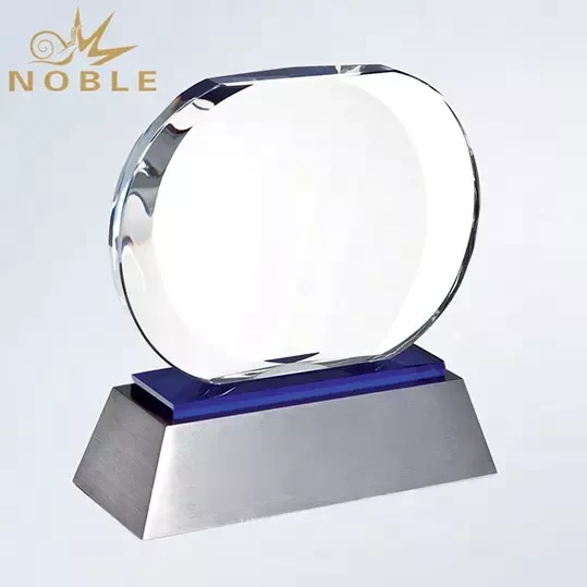 Customized Oval shape crystal plaque trophy with metal base 1