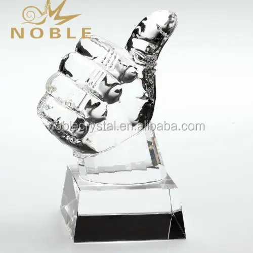 Cheap Clear Optical Crystal custom Thumbs Up Trophy For Business Souvenirs 1