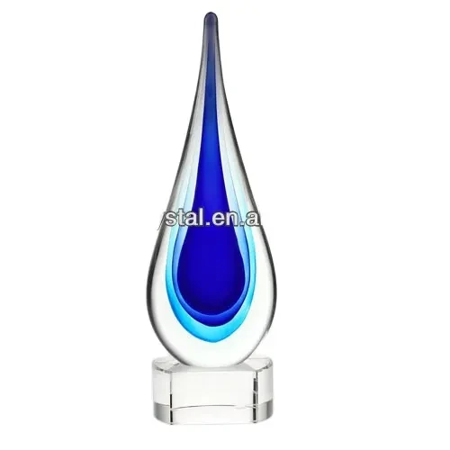 Noble Newest Design Blue Hand Blown Art Glass Water Drop Award 1